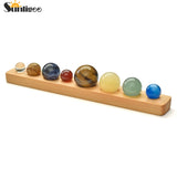 Sunligoo Solar System 8 Planets Crystal Sphere Ball Collective Figurines Handmade Natural Gemstone on Wooden Stand Home Decora