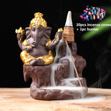 Ganesha Buddha Backflow Incense Burner + 20Pcs Free Cones