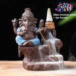 Ganesha Buddha Backflow Incense Burner + 20Pcs Free Cones