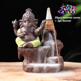 Ganesha Buddha Backflow Incense Burner + 20Pcs Free Cones