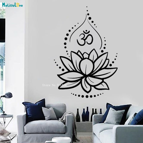 Lotus Vinyl Wall Decal Flower Om Sign Hinduism Yoga Meditating Stickers